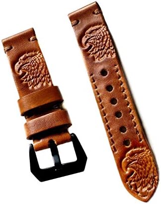 Nickston em relevo Eagle Head Genuine Leather Band compatível com Fitbit Versa 2 e Versa Smartwatch Brown Straplelet