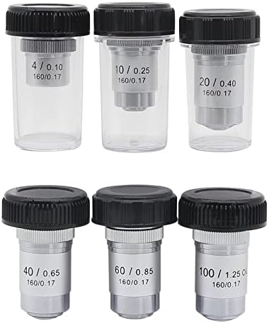 Acessórios para microscópio 4x 10x 20x 40x 60x 100x lentes objetivas acromáticas, lentes de 195 mm de laboratório