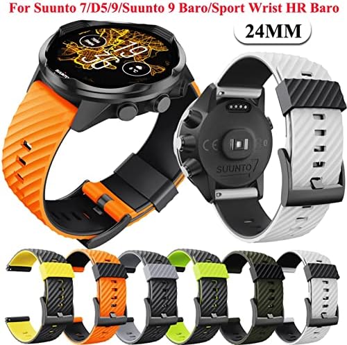 DJSFCN 24mm para Suunto 7/Suunto D5 Substituição de pulseira Silicone Sports Smart Watch Straps