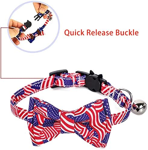 Independence Day Cat Collar with foff bow tie sino, 4 de julho, segurança de segurança, American Flag