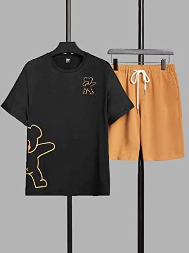 Nibhz roupas de duas peças para homens cartoon urso tee gráfico e shorts de cintura de cordão