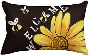 Avoin ColorLife Summer Bem -vindo a capa de travesseiro de abelhão de girassol, decoração de casas de