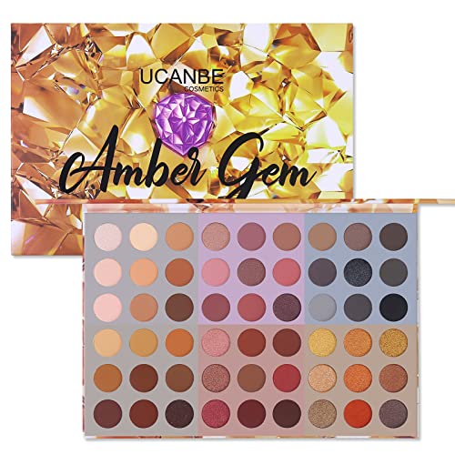 Ucanbe 54 Cores Amber Gem Eyeshadow Palette, altamente pigmentado nude neutro quente marrom marrom rosa fosco brilho