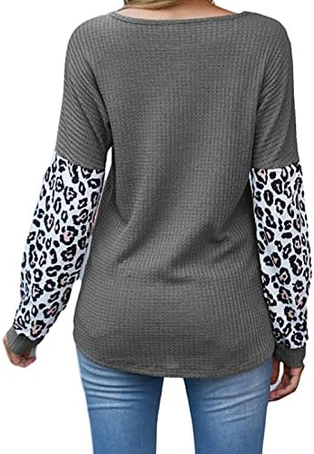 Mulheres redondo pescoço costura de topo Creative Leopard Pullover impresso Sorto de moletom vintage Blusa atlética
