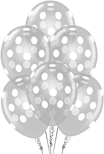 Balloons PMU Polka Dot Partytex Cristal de 12 polegadas CRIXA COM PLUSAS PRIMEIRAS PRIMEIRAS PASTOS PKG/6