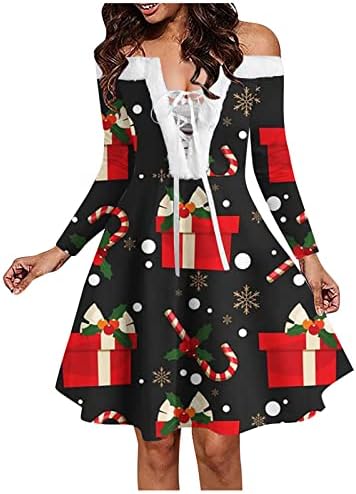 Moda feminina Casual Slimprint Christmas V Dress Sweater Sweater Vestres 2022