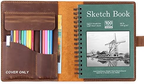 Robrasim Made Handmade Leather SketchBook, capa de esboço de artistas de couro para 5,5 x 8,5, livro de desenho