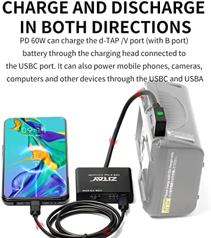 Zitay Nova versão D-TAP para USBC USBA PD Fast Charger, DTAP para USB Adaptador de carregamento DSLR carregador
