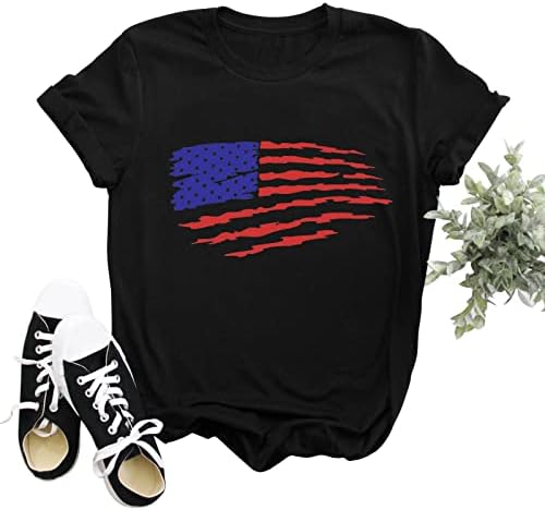 4 de julho camisetas camisetas para mulheres de manga curta Camiseta Omerican Flag Stars Stripes Tie-Dye