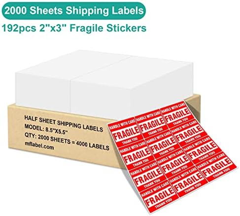 Mflabel Mei -Half Rótulos com auto -adesivo, 8,5 x 11 polegadas de embalagem, etiquetas de endereço,