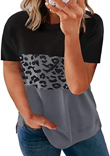 Garotas adolescentes camisa de tamanho grande manga curta Crew Crew pescoço pescoço de pescoço de leopardo gráfico de blusa listrada camisa feminina