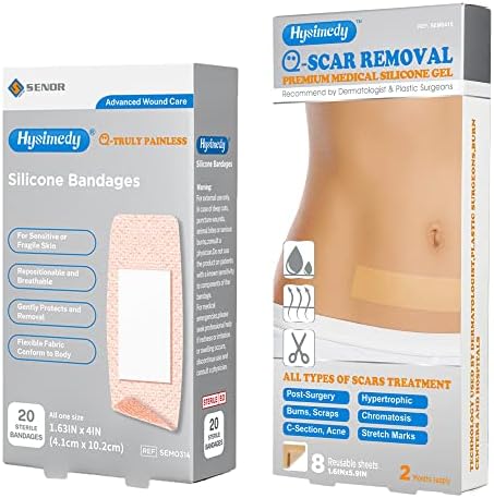Lençóis de silicone de grau médico + adesivo de silicone Hysimedy Bandagens para pele sensível 1.63 x4