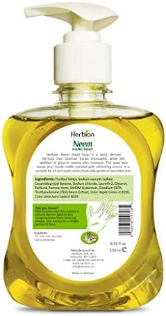 Herbion Naturals Herbion Naturals Neem Hand Soap com extrato de nim - Limpa e mantém a umidade - 8,45 fl oz, 8,45 fl oz