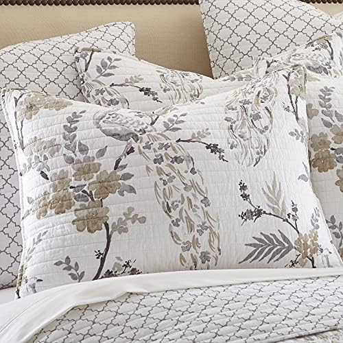 Levtex Home - Pisa Quilt Set - King Quilt + Two King Pillow Shams - Pavão Contemporâneo Floral - Gray e Taupe