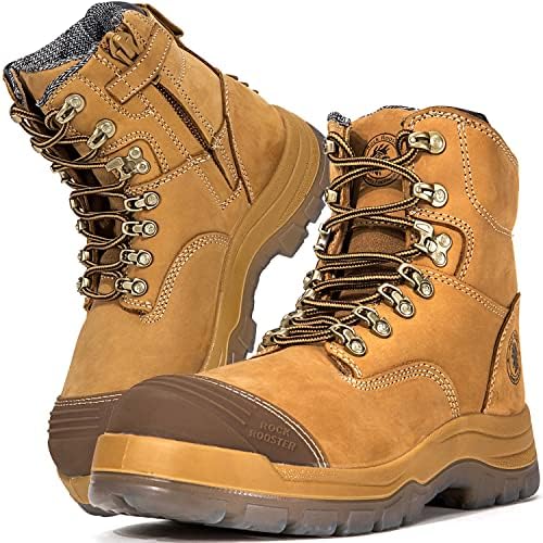 Botas de trabalho de rockrooster para homens, 7 polegadas, dedo do pé de aço, zíper lateral, sapatos de couro, controle estático, respirável, seco rápido (AK232Z -AK245Z
