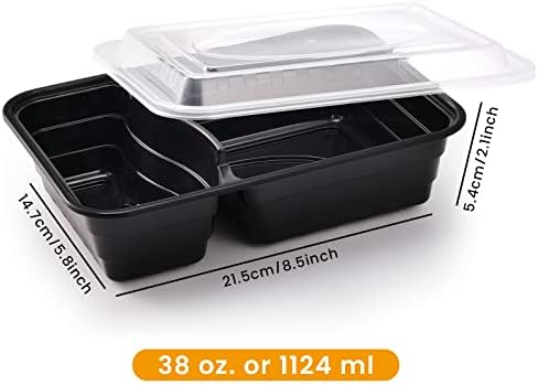 Kitch'nmore [38oz 30pack Plástico Prep recipientes, 2 compartimento com tampas, recipiente de