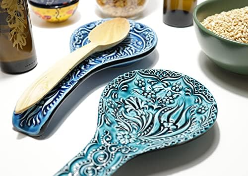 Canarels Raunda de colher de cerâmica para balcão da cozinha, conjunto de 2 - Suporte de utensílios de