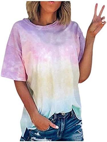 Tops de verão femininos tie-dye manga curta de pista de gola alta camisetas casuais tops de tamanho