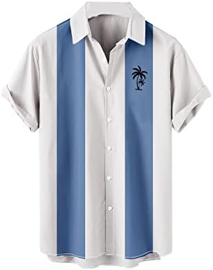 Button de manga curta masculina camisetas de boliche de bloco colorido camisa casual camisa de praia havaiana camisetas de ajuste regular