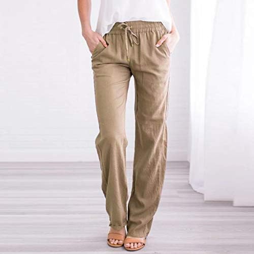 Calça de linho calças de linho de perna larga para mulheres para mulheres plus size elástico calça de verão
