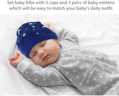 Dokma Organic Cotton Baby Mittens and Caps Conjunto - Mittens para recém -nascido 0-6 meses - Ultra Soft, sem