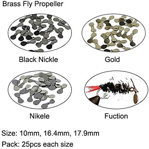 Aventik 75pcs Brass Fly Hélice, bem equilibrado, três tamanhos, três peixes aprovados; Bugs de baixo, peixe -isca,