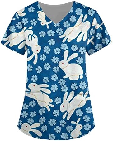 Camisas de Páscoa para mulheres Túnica de manga curta camisetas de pescoço tops soltos camisa de camisa moderna Blusa gráfica de coelho fofo camisetas