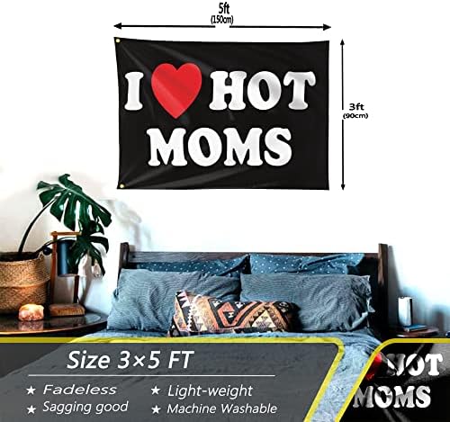 I Love Moms Flag I Heart Hot Moms Flag 3x5 ft Funny Decoration Banner para Decoração de parede de