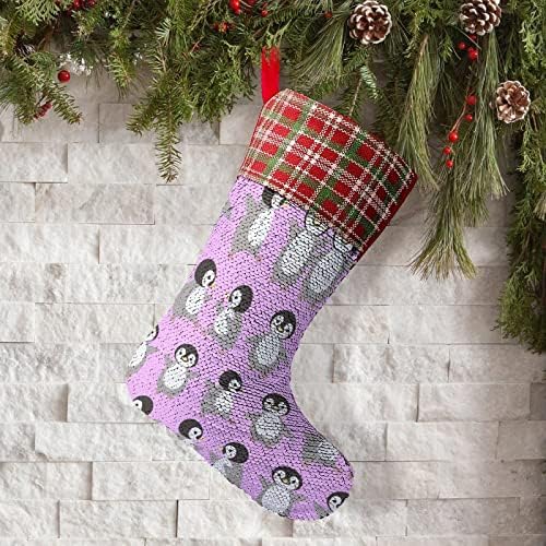 Casal pinguim lantejadão meias de Natal brilhante decoração de ornamentos pendurados para a festa de férias da