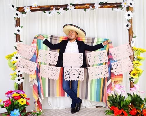 Banner de festas mexicanas, banner de papel picado, com mais de 60 metros de comprimento de bandeiras de papo de pêssego, guirlanda de papel de seda mexicana, banners de pêssego para festas, chá de bebê, casamentos, quinceansões, aniversários, festas de festa WS75