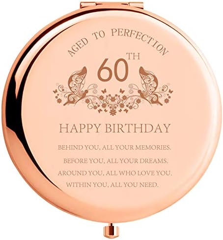 Presentes de aniversário de 60 anos para mulheres Aço inoxidável espelho de maquiagem compacta portátil