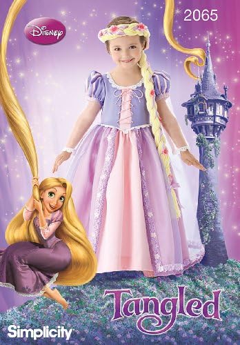 Simplicidade 2065 Disney's Tangled Girl's Rapunzel Princess Costume Costure Pattern, tamanhos 3-8