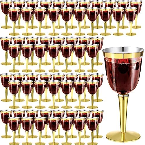Yoande 100 pacote com copos de vinho de plástico descartáveis ​​a granel 8 oz elegantes xícaras de vinho sofisticadas