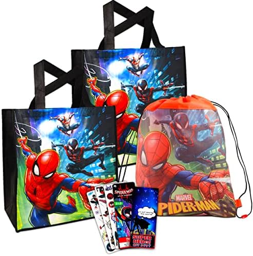 Marvel Spider -Man Tote Bag Bundle - Spiderman Tote Bag Set com Kids Spiderman Drawstring Bag and Stickers