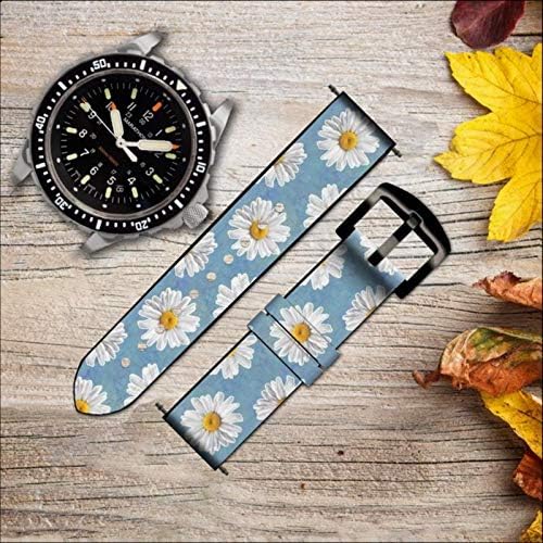 CA0751 Floral Daisy Leather & Silicone Smart Watch Band Strap for Wristwatch Smartwatch Smart