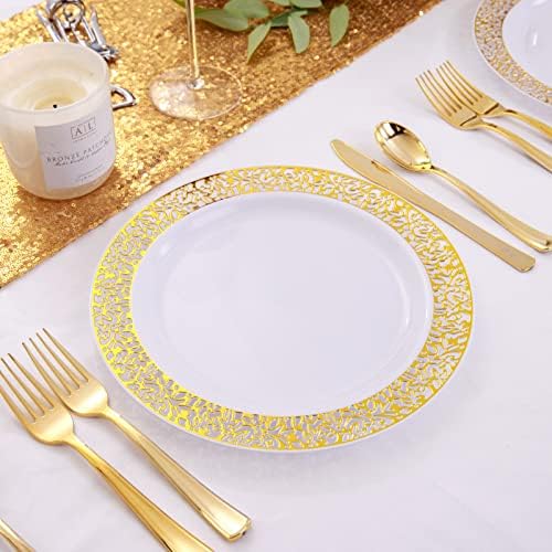 Placas de plástico de ouro de 100pcs supernas, placas de jantar plásticas de 10,25 , placas de