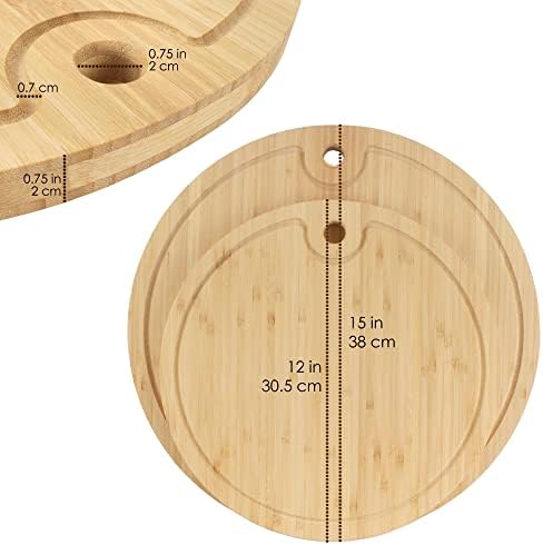 Bamboomn Bamboo Round Cutting and Serving Board, Charcuterie Board - 12 Diâmetro x 0,75 de espessura