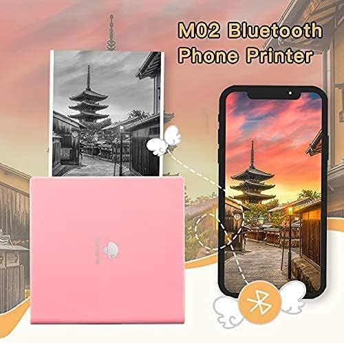 Phomemo M02 Mini Bluetooth Label Maker com 1 papel de adesivo branco/claro/prateado, rosa
