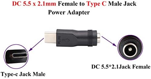 Adaptador de potência AAOTOKK Tipo C tipo C USB macho para CC 5.5x2.1mm Conector fêmea Adaptador de potência do barril Tipo C Usb 5V Conector para dispositivo de carregamento USB Tipo C USB