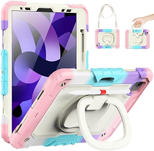 Seymcy iPad Air 5th/4th Generation Caso, iPad Pro 11 polegadas à prova de choque com suporte rotativo/suporte de lápis/protetor de tela/alça de transporte, iPad Air 2022/2020 Case Kids Proof 10,9 polegadas, rosa