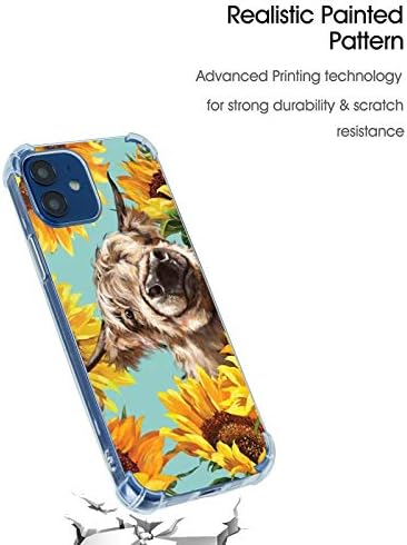 Chugle Boose para o girassol de vaca alta do iPhone 12/12 Pro Case, capa para iPhone de animais