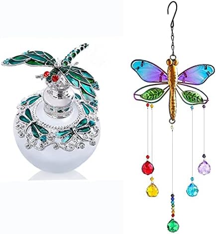 Garrafa de perfume de vidro de libélula e pendente de cristal pendurado