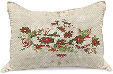 Ambesonne Christmas Navilhas de travesseiros de malha, Noel tema Motif of Poinsettia Flowers and Holly Berries