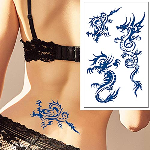Adesivos de tatuagem de totem de dragão ciano adesivos temporários homens homens braço de costas adesivos de tatuagem