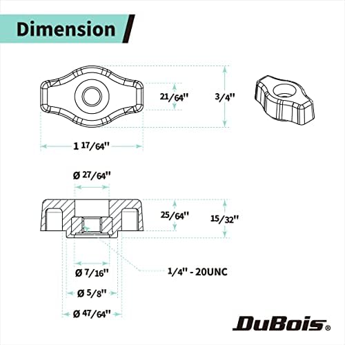 Dubois 51001 botões de asa, 1-1/4 comprimento da cabeça, 1/2 de profundidade, 1/4-20 através do orifício, 10