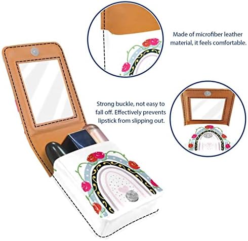 Caixa de batom oryuekan com espelho bolsa de maquiagem portátil fofa bolsa cosmética, arco -íris retro