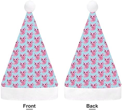 Chapéu de natal axolotl rosa Papai Noel chapéus de pelúcia curta com punhos brancos para homens