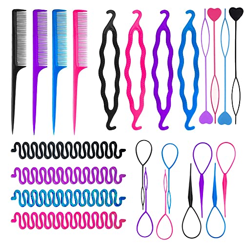 24 PCS Ferramenta de trança de cabelo, kit de ferramenta de estilo de design de cabelo diy updo