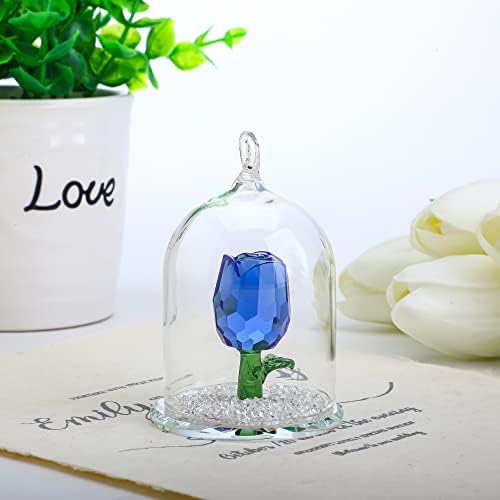 H&D Crystal Enchanted Rose Flower Figure Dreams Ornament em uma cúpula de vidro presentes para ela