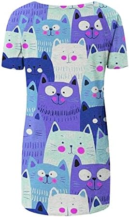 Camisas de manga curta para senhoras verão outono v estampa de gato de pescoço relaxado ajuste fofo